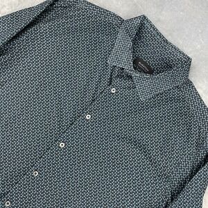 Bugatchi Shirt Mens XXL‎ Teal 8 Way Stretch OoohCotton Tech Geometric Button Up